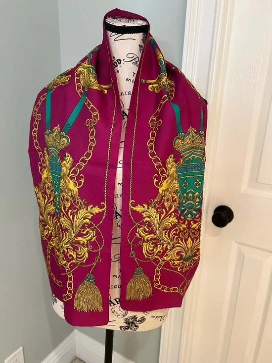 Betmar Pink - Gold - Green- Patterned Scarf | Made in Italy | Like New - Picture 6 of 8